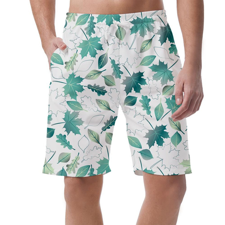 Teal Maple Birch Leaves Collection Of Autumn Can Be Custom Photo 3D Men's Shorts
