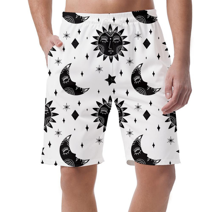 Sleeping Black Sun And Moon On White Background Can Be Custom Photo 3D Men's Shorts