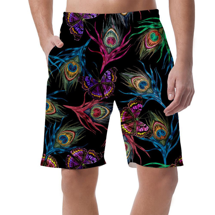 Theme Colorful Peacock Feathers And Flying Butterflies Can Be Custom Photo 3D Men's Shorts