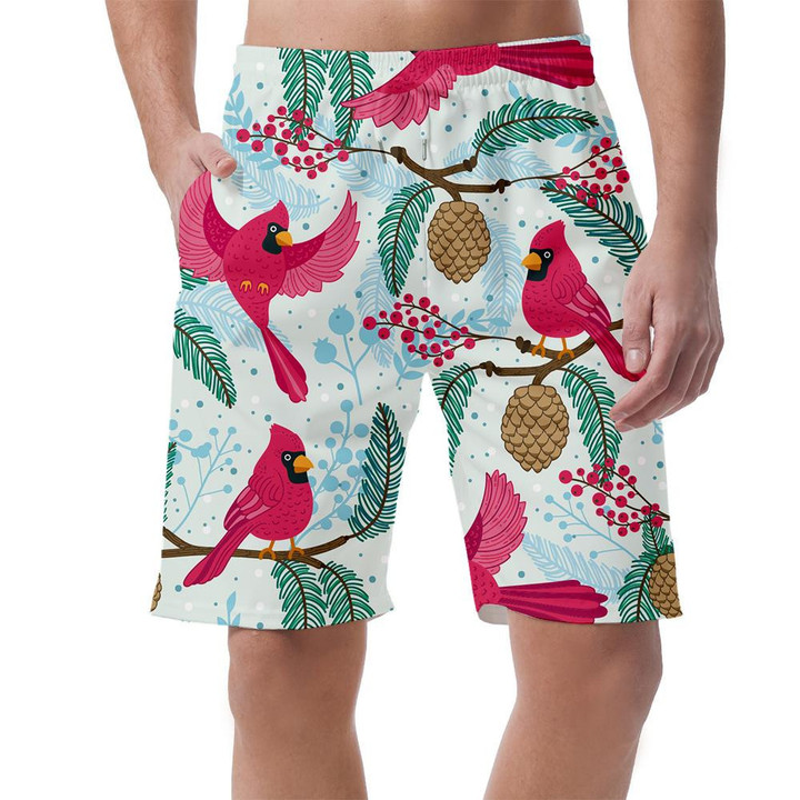 Red Cardinal Birds Pinecones Berries And Branches Can Be Custom Photo 3D Men's Shorts