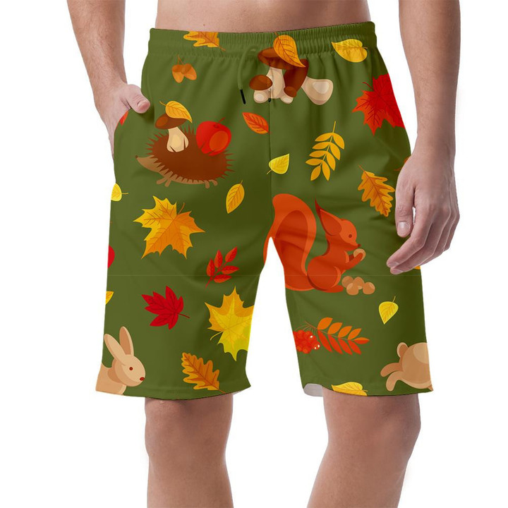 Rabbit Squirrel Hedgehog In Autumn Forest With Fallen Leaves Can Be Custom Photo 3D Men's Shorts