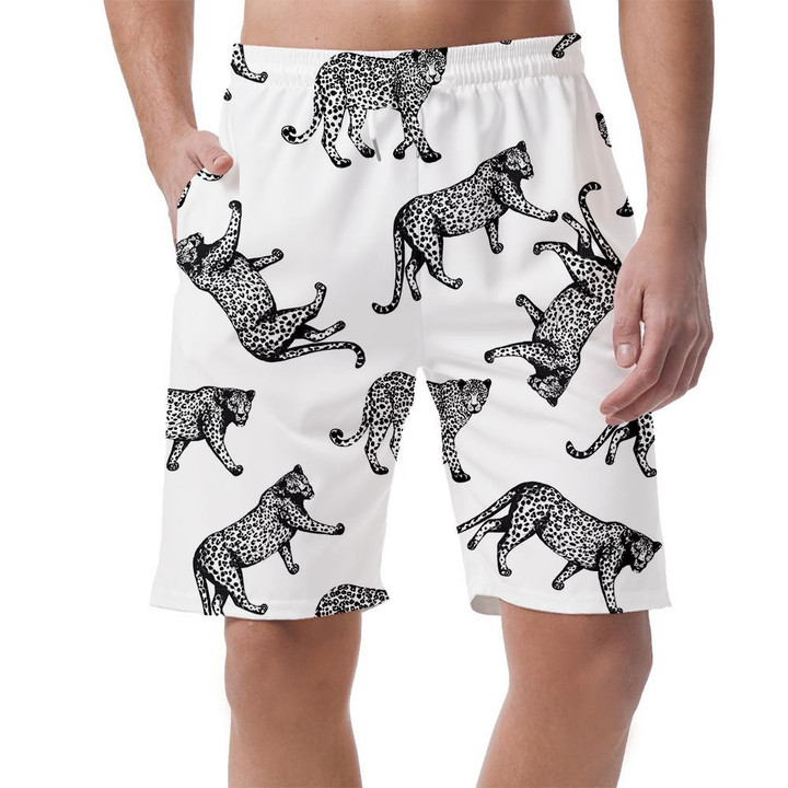 Sketch Style Leopards Isolated On White Background Can Be Custom Photo 3D Men's Shorts