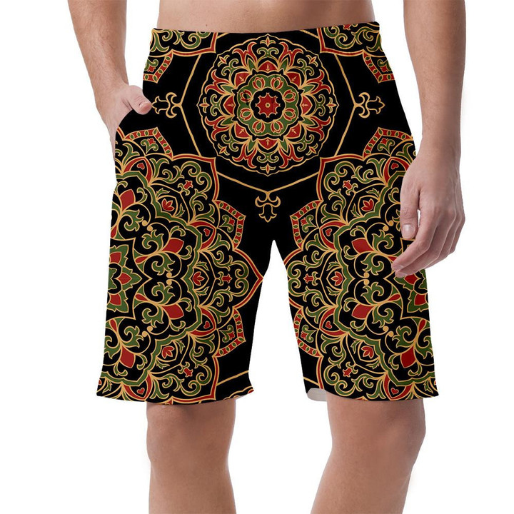 Red And Green Mandala Ornament On Black Background Can Be Custom Photo 3D Men's Shorts