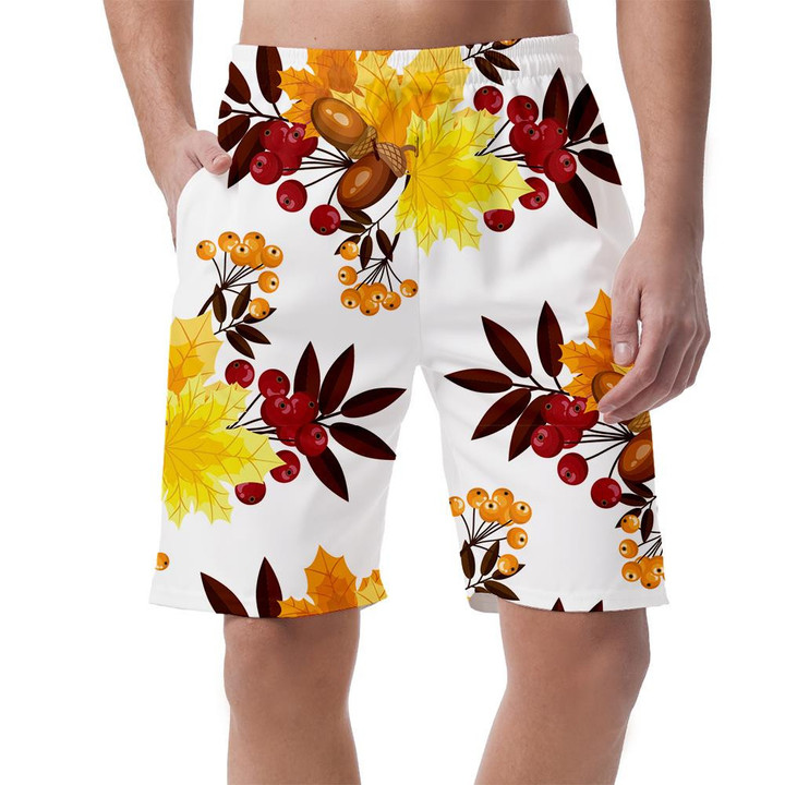 Scenery Of Autumn With Acorns Berries And Maple Leaves Can Be Custom Photo 3D Men's Shorts
