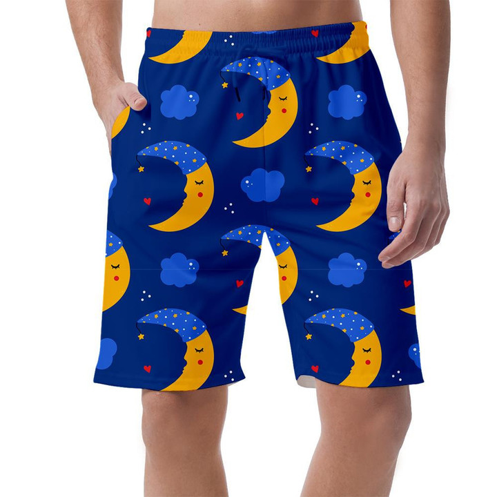 Sleeping Moon In Nightcaps Clouds Stars And Hearts Can Be Custom Photo 3D Men's Shorts