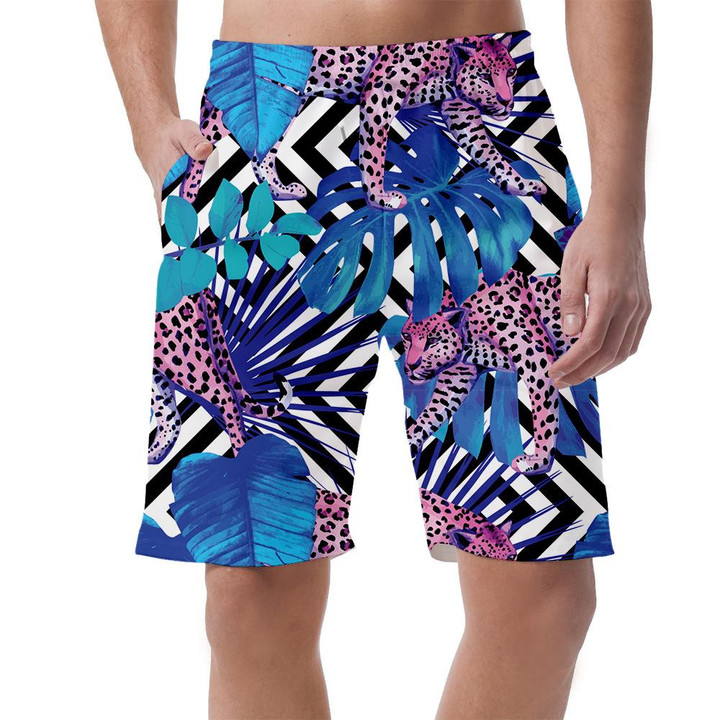 Summer Tropical Flower Safari With Exotic Animals Leopard Can Be Custom Photo 3D Men's Shorts