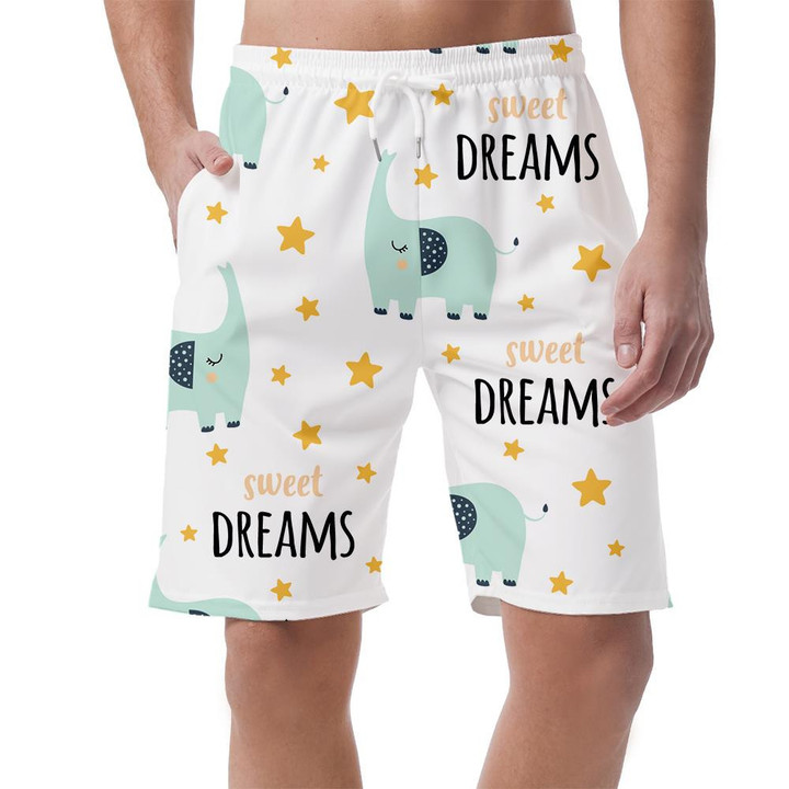 Sweet Dreams With Kawaii Elephant And Yellow Stars Can Be Custom Photo 3D Men's Shorts