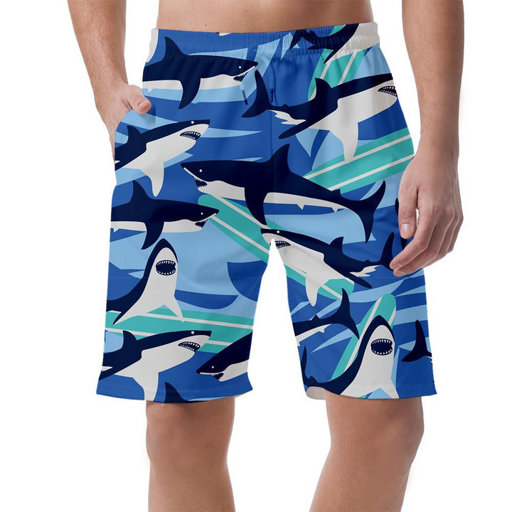 Shark Attack Under Blue Ocean Drawing Pattern Gift For Kids Can Be Custom Photo 3D Men's Shorts