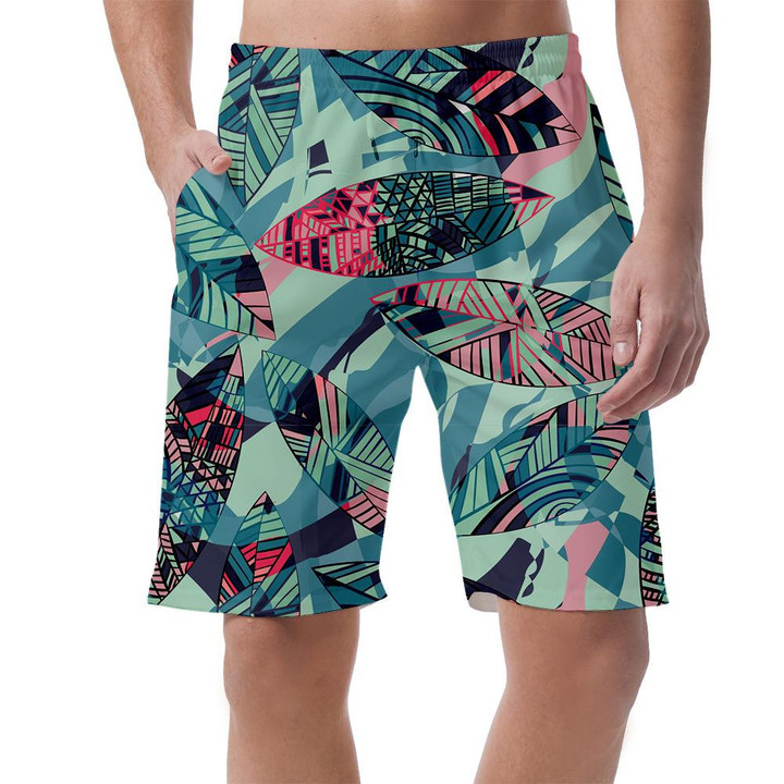 Stained Glass Ethnic Style With Tropical Leaves Pattern Can Be Custom Photo 3D Men's Shorts