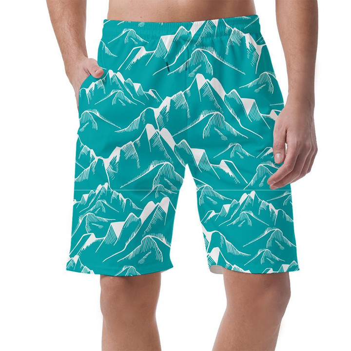 Sketching Style Blue And White Mountain Landscape Can Be Custom Photo 3D Men's Shorts