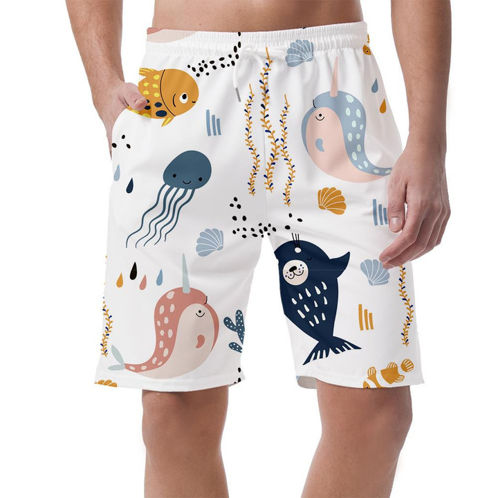 Sea World Dwellers Cute Underwater Fishes In Their Natural Habitat Can Be Custom Photo 3D Men's Shorts