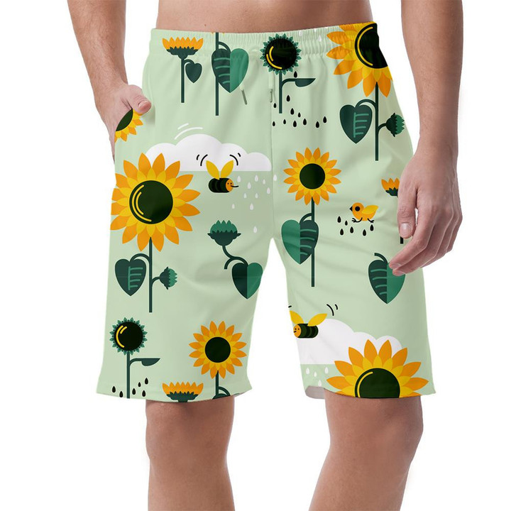 Rainy Day Illustration Of Sunflowers Clouds And Bees Can Be Custom Photo 3D Men's Shorts