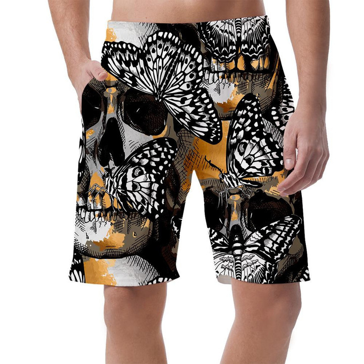 Spring Theme Gold And Silver Skulls With Exotic Butterflies Can Be Custom Photo 3D Men's Shorts