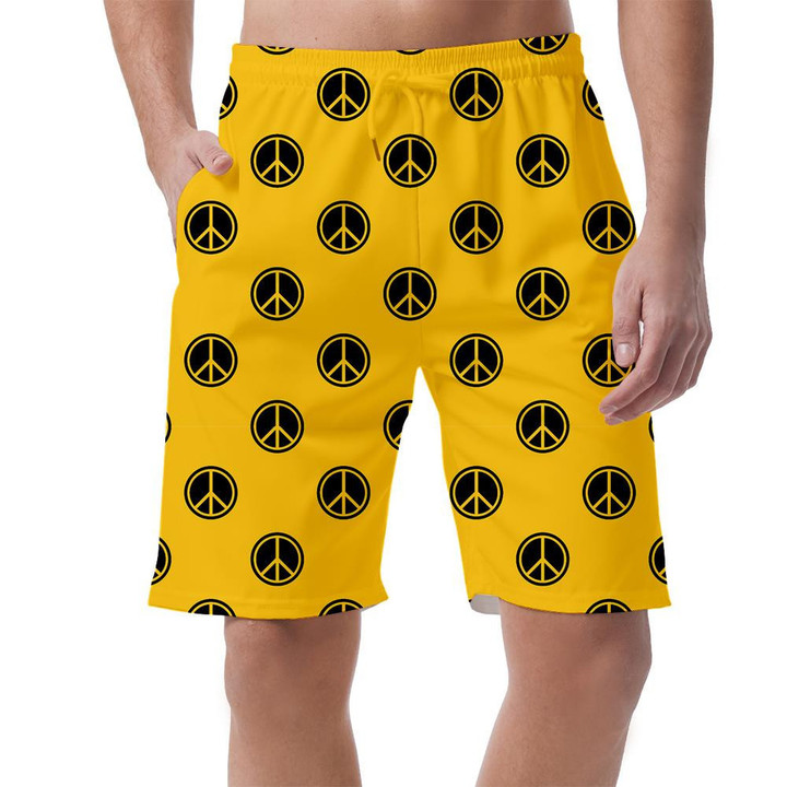 Sign Hippie Peace Pattern Geometric Yellow Background Design Can Be Custom Photo 3D Men's Shorts