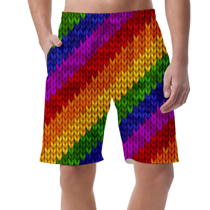 Realistic Knitted Rainbow Texture Symbol Of LGBT Community Can Be Custom Photo 3D Men's Shorts