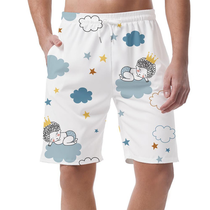 Stars Sky New Born Baby Boy Prince Sleeping On Blue Cloud Can Be Custom Photo 3D Men's Shorts
