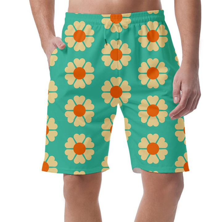 Retro Aesthetic Style Pattern With Flowers On Tuquoise Background Can Be Custom Photo 3D Men's Shorts