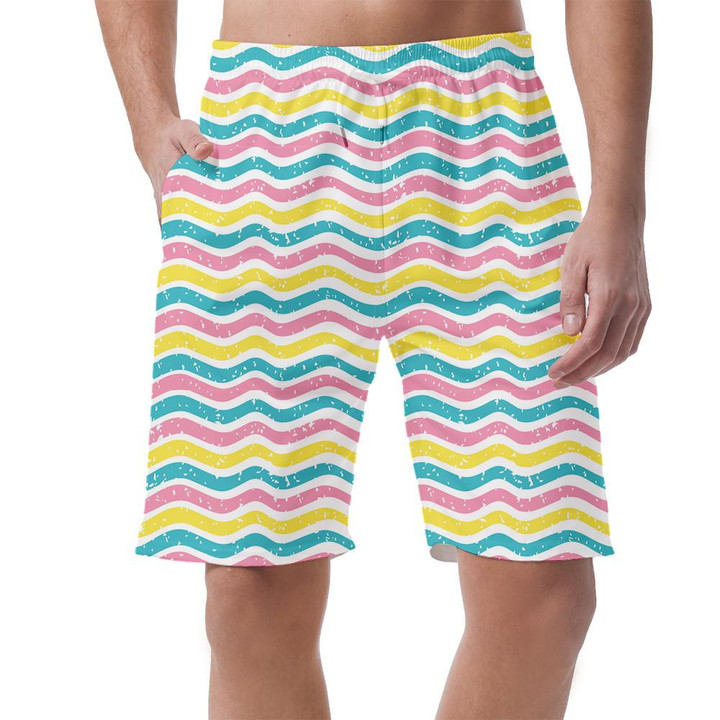 Rustic Waves Pattern With Pink Blue And Yellow Colors Can Be Custom Photo 3D Men's Shorts