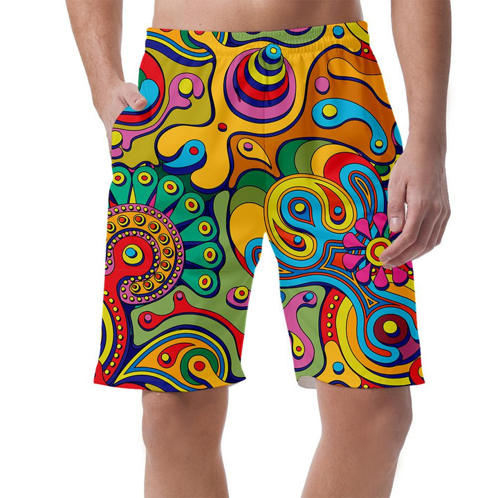 Psychedelic Style Colorful Dots And Flowers Unique Design Can Be Custom Photo 3D Men's Shorts