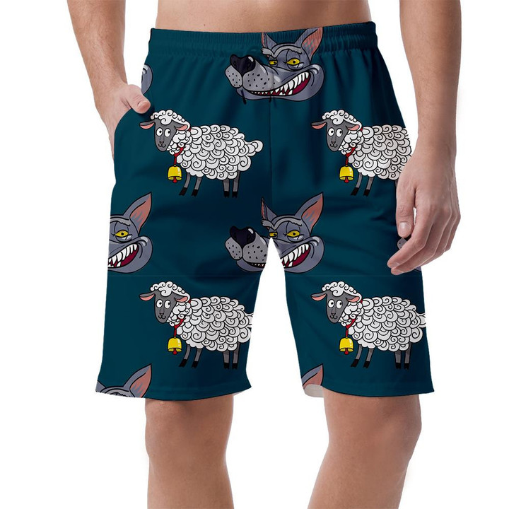 Smiling Wolf Face And Nice Lamb Can Be Custom Photo 3D Men's Shorts