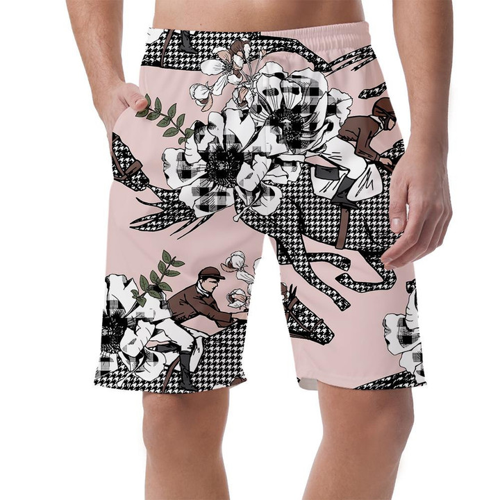 The Running Beautiful Houndstooth Horses And Anemone Flowers Can Be Custom Photo 3D Men's Shorts