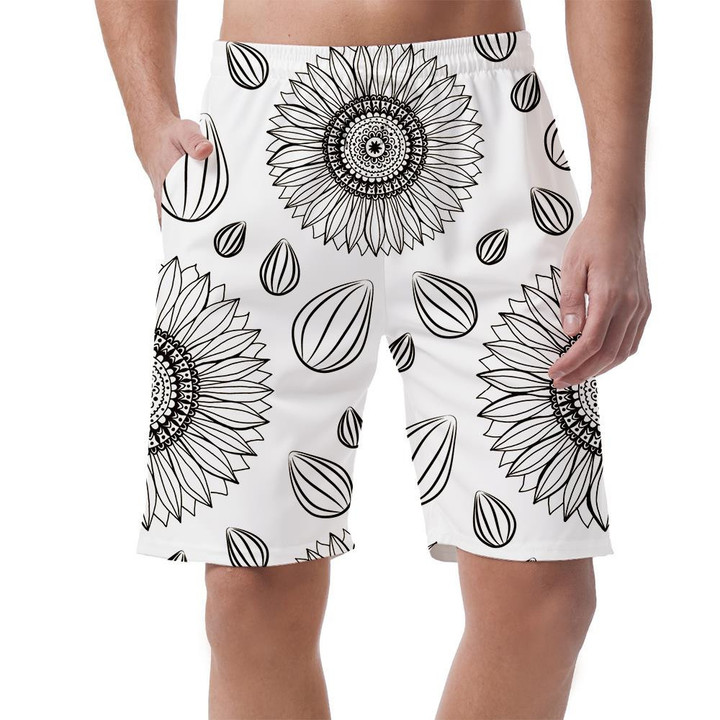 Repeating Hand Drawn Sunflowers Flower And Seeds Can Be Custom Photo 3D Men's Shorts