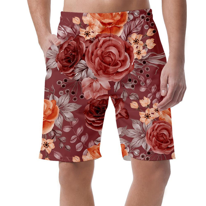 Red And Orange Rose Autumn Fall Flower Art Design Can Be Custom Photo 3D Men's Shorts