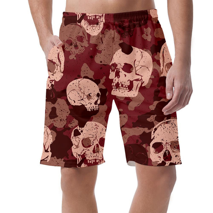 Tan Pink Grunge Camouflage With Human Skulls Can Be Custom Photo 3D Men's Shorts