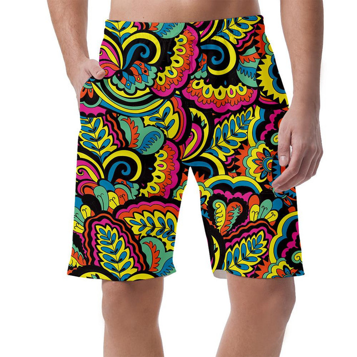 Psychedelic Plant Colorful Leaves Branches On Black Design Can Be Custom Photo 3D Men's Shorts