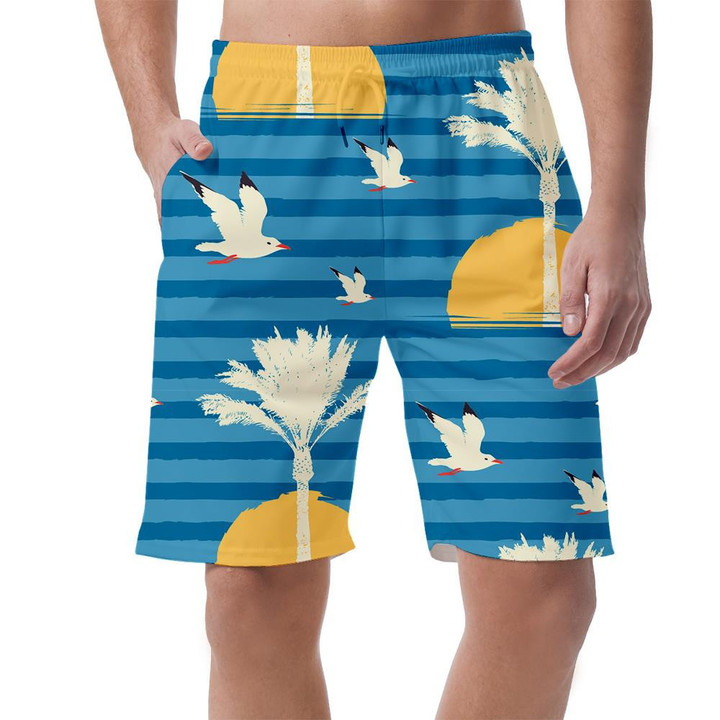 Seagulls Silhouettes Of Palm Trees Bird And Sun Can Be Custom Photo 3D Men's Shorts