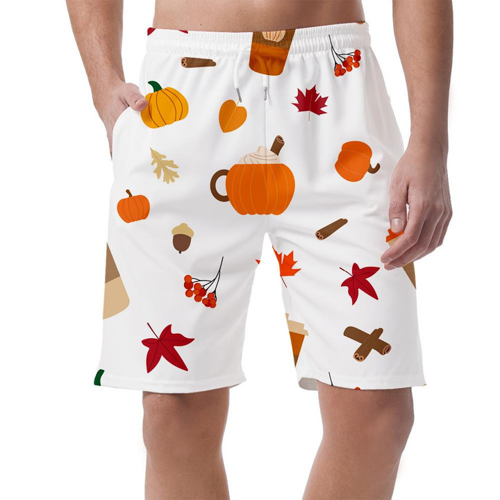 Sweet Pumpkin Spice Latte Orange Berries And Autumn Leaves Pattern Can Be Custom Photo 3D Men's Shorts