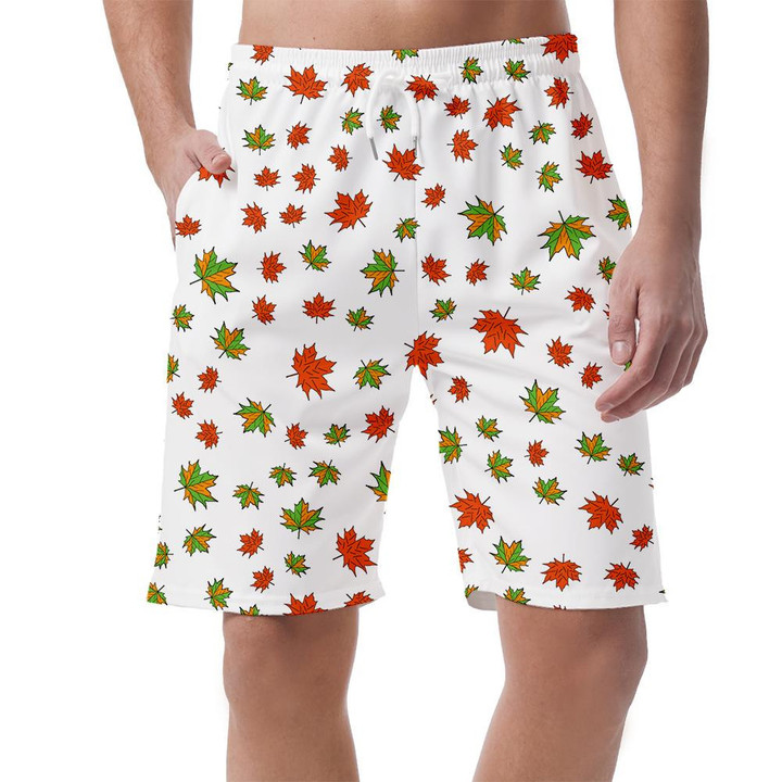 Small Maple Leafs Autumn Symbols On White Background Can Be Custom Photo 3D Men's Shorts