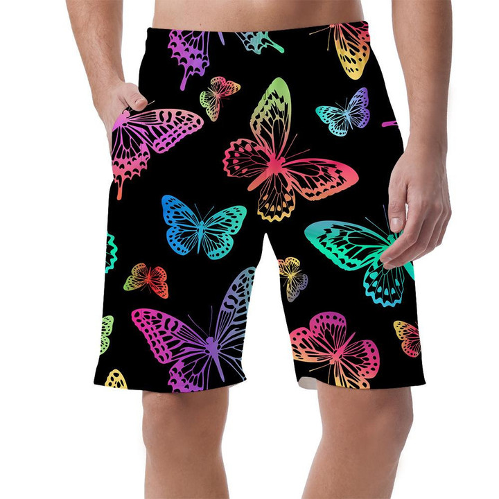 Rainbow Butterflies On A Black Background Can Be Custom Photo 3D Men's Shorts