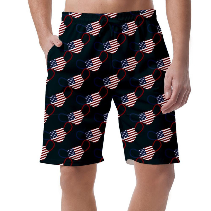 Surgical Mask With United States Flag On Dark Blue Background Can Be Custom Photo 3D Men's Shorts