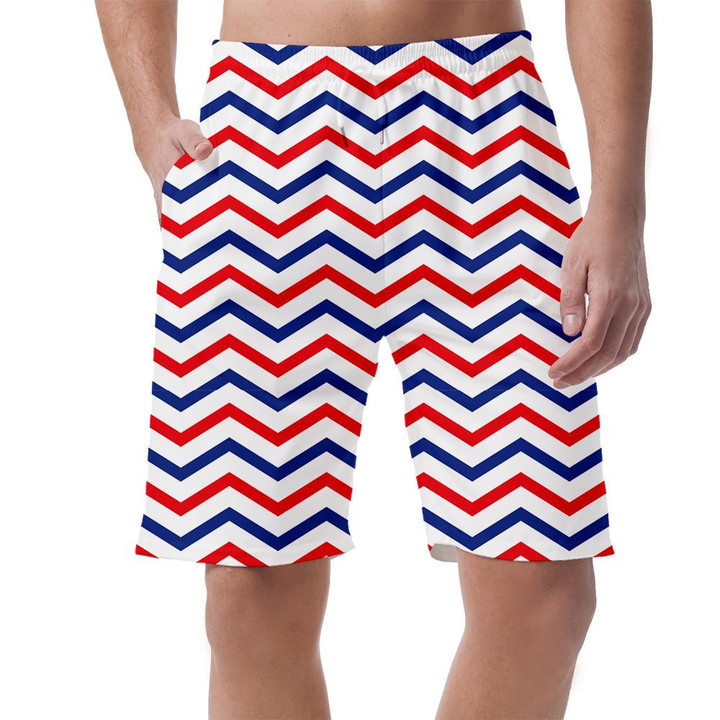 Simple Zigzag Pattern By American Flag Colors Can Be Custom Photo 3D Men's Shorts