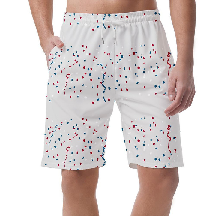 Red Blue And White Confetti For 4th Of July Celebration Can Be Custom Photo 3D Men's Shorts