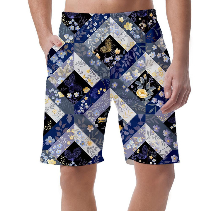 Spring Theme Patchwork With Butterfly On Black Can Be Custom Photo 3D Men's Shorts