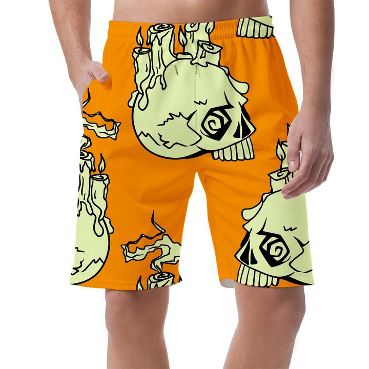 Scary Human Skulls With Candle On Orange Background Can Be Custom Photo 3D Men's Shorts