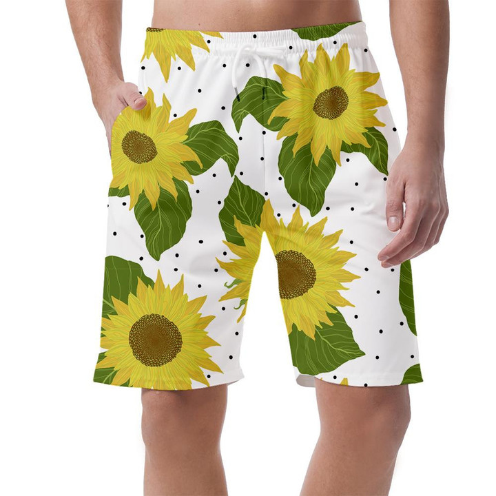 Sunflowers On White Background With Polka Dot Pattern Can Be Custom Photo 3D Men's Shorts