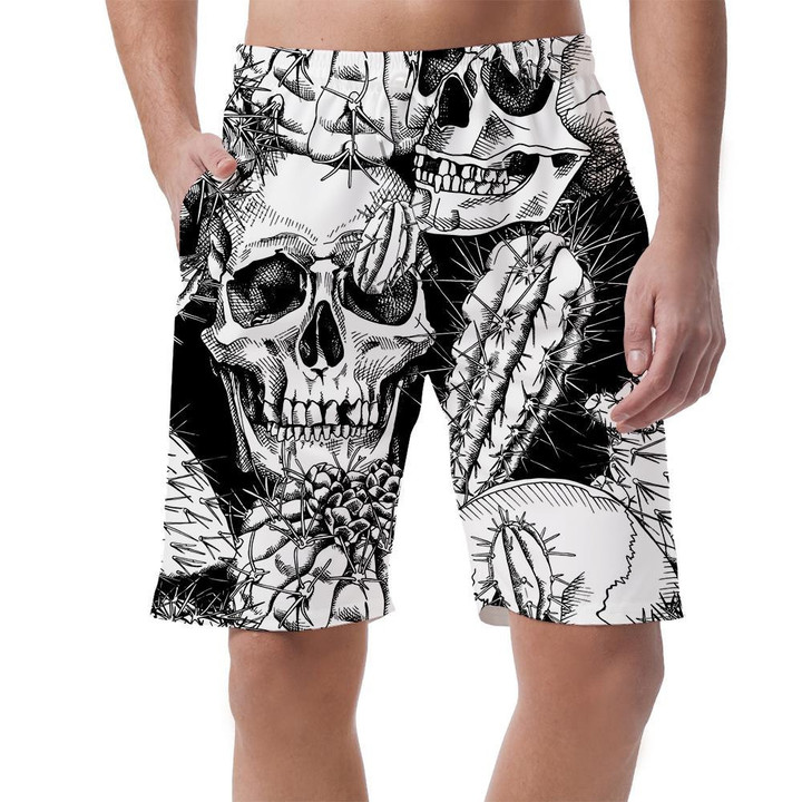 Sketching Style Skull Bones And Different Cacti Can Be Custom Photo 3D Men's Shorts