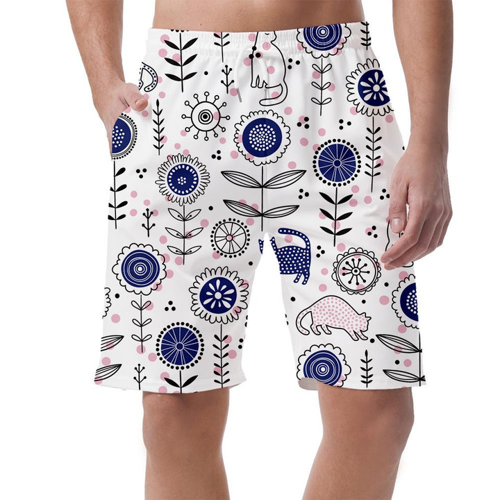 Romantic Colorful Flower With Cute Cats Can Be Custom Photo 3D Men's Shorts