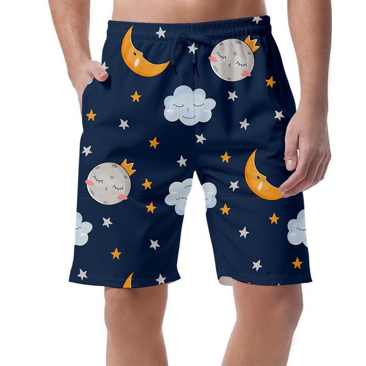 Sad Moon With Sleeping Cloud And Planet Can Be Custom Photo 3D Men's Shorts