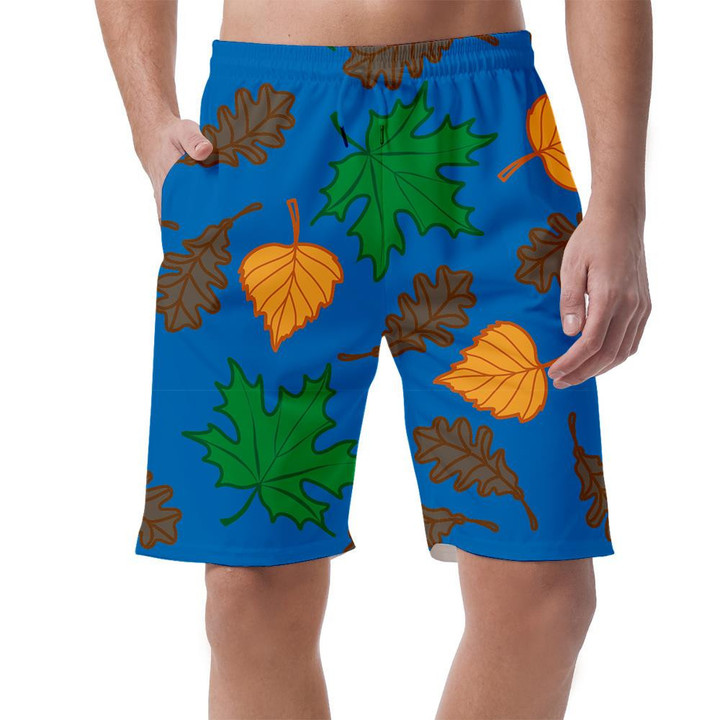 Seasonal Autumn Leaves On Blue Background Can Be Custom Photo 3D Men's Shorts