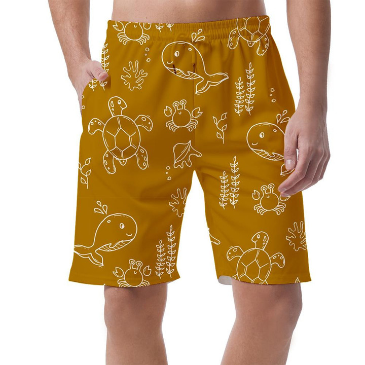 Sea Life Of Colorful Sharks Themed Hand Drawn Pattern Can Be Custom Photo 3D Men's Shorts
