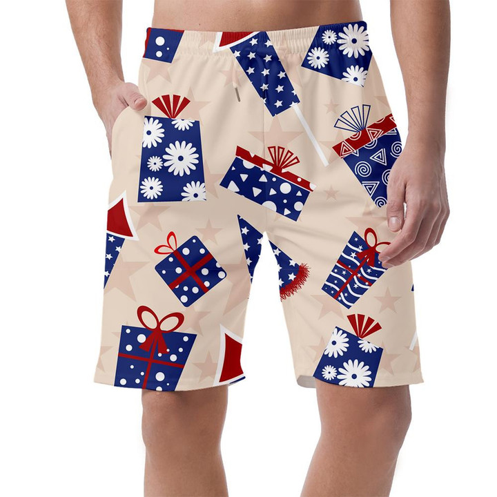 Surprised Gift Boxes And Fireworks On Beige Background Can Be Custom Photo 3D Men's Shorts