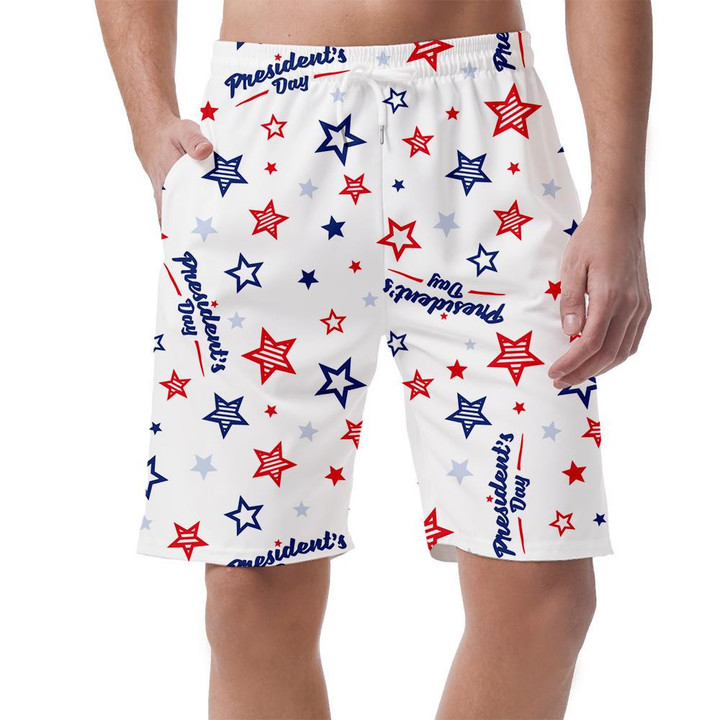 Red And Blue Stars Happy President's Day Of United States Can Be Custom Photo 3D Men's Shorts