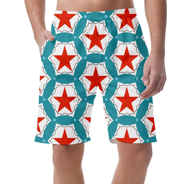 Red Stars In The Center Of Blue Circle Pattern Can Be Custom Photo 3D Men's Shorts