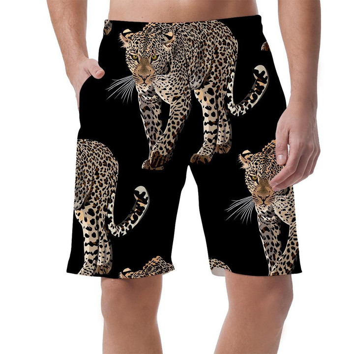 Sketch Of Walks Leopard On Black Can Be Custom Photo 3D Men's Shorts