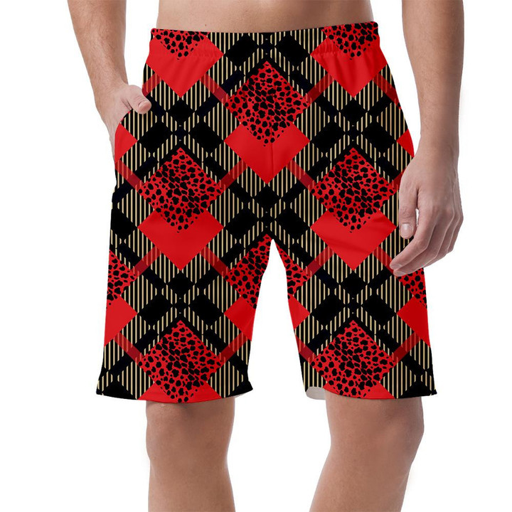 Scottish Red Tartan Grunge With Leopard Spots Can Be Custom Photo 3D Men's Shorts