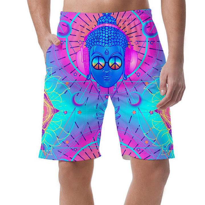 Psychedelic Style Pattern With Buddha In Headphones Over Sacred Geometry Can Be Custom Photo 3D Men's Shorts